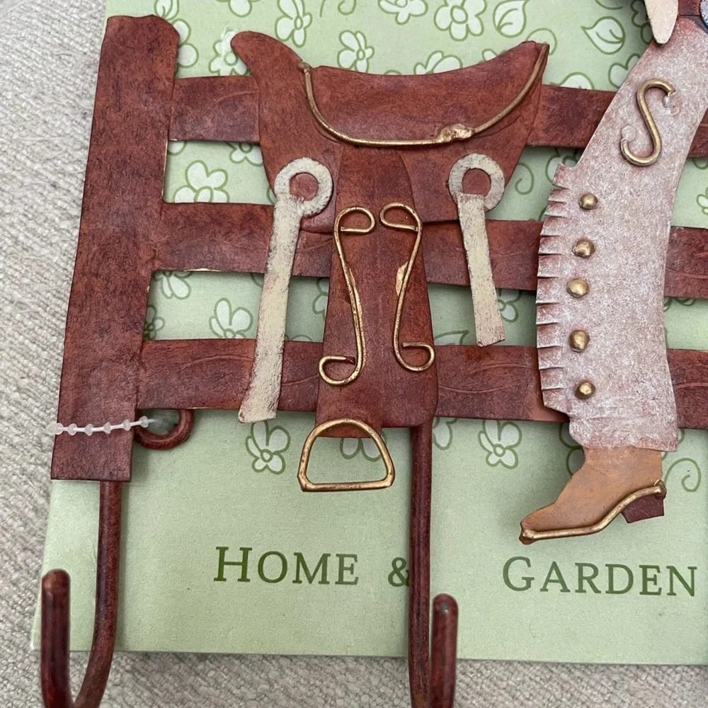 Hanging key hook Cowgirl Metal Wall Decor. Four hooks for keys. Hang anything.